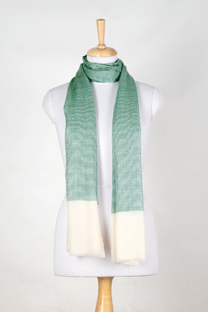 Micro Squares Cashmere Wool Scarf - Bottle Green Off-white-0