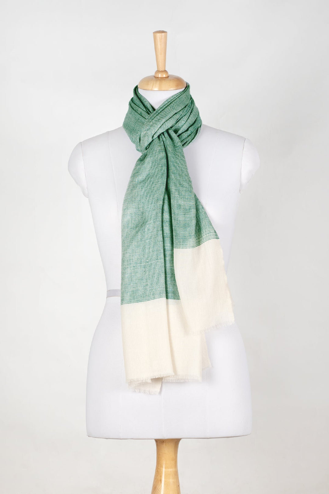 Micro Squares Cashmere Wool Scarf - Bottle Green Off-white-2