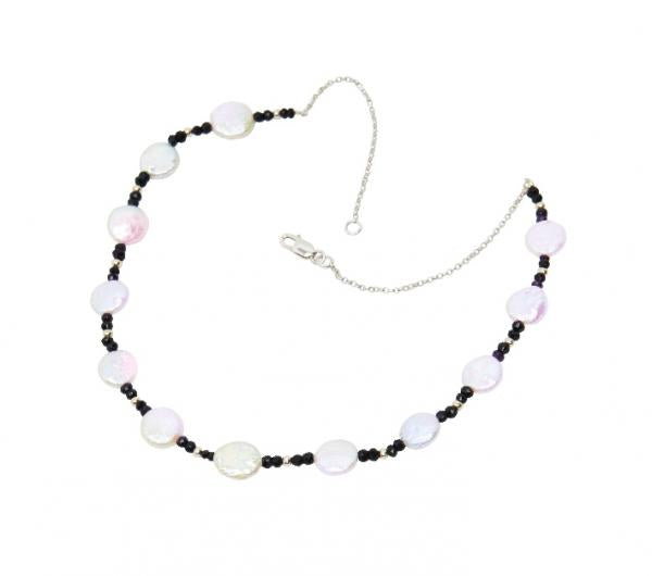 Lily Ella Collection elegant women's necklace with pink and iridescent beads on a silver chain.