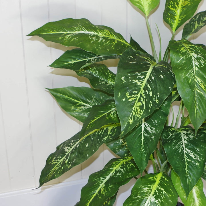 100cm Large Fox's Aglaonema (Spotted Evergreen) Tree Artificial Plant with Silver Metal Planter-4