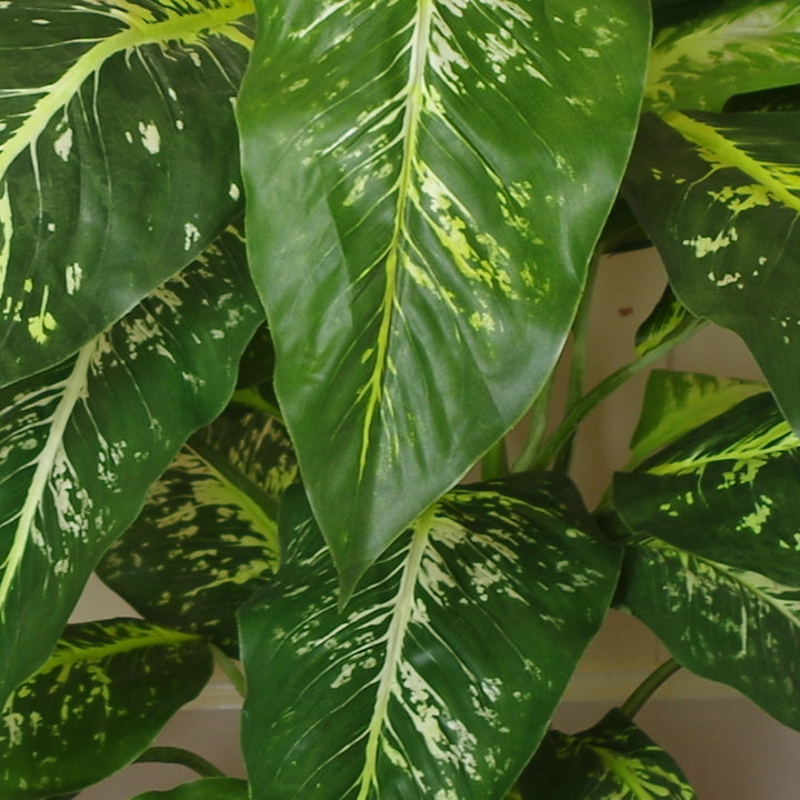 100cm Large Fox's Aglaonema (Spotted Evergreen) Tree Artificial Plant with Gold Metal Planter-3