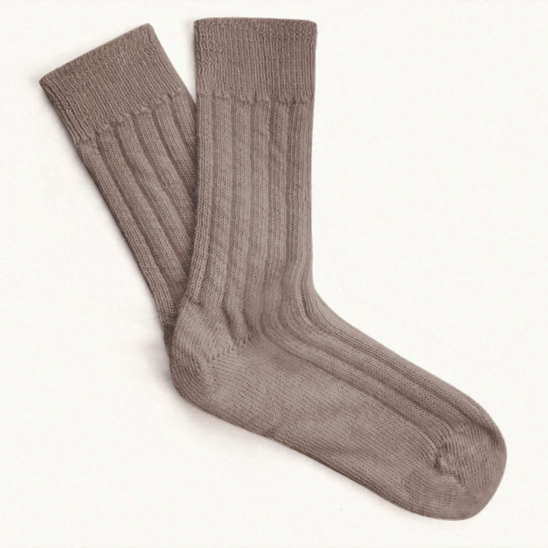 Lily Ella Collection taupe ribbed knit socks, women's warm cozy cotton blend socks, stylish comfortable fall winter accessories