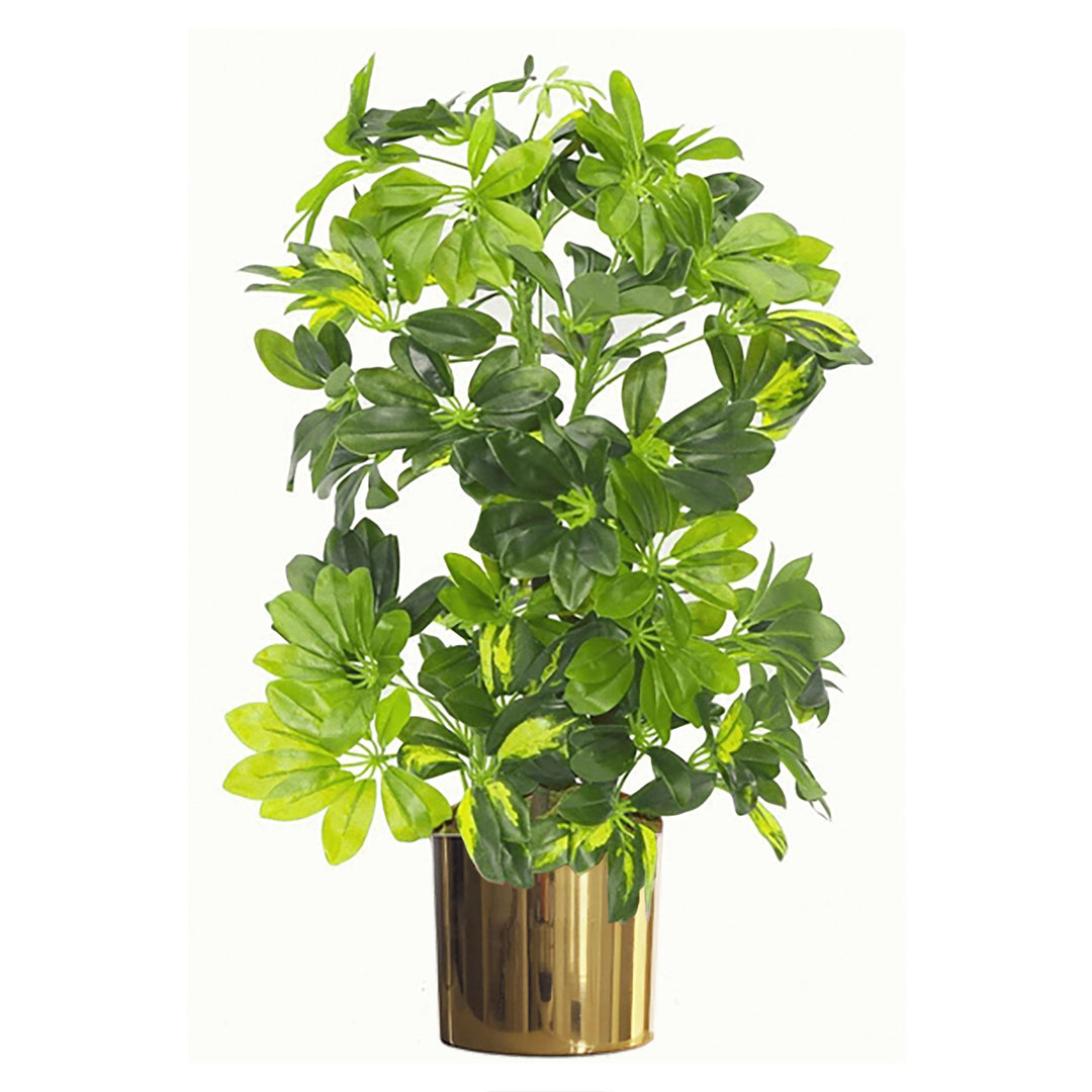 75cm Artificial Arboricola Gold Capella Plant - Gold Metal Planter-0