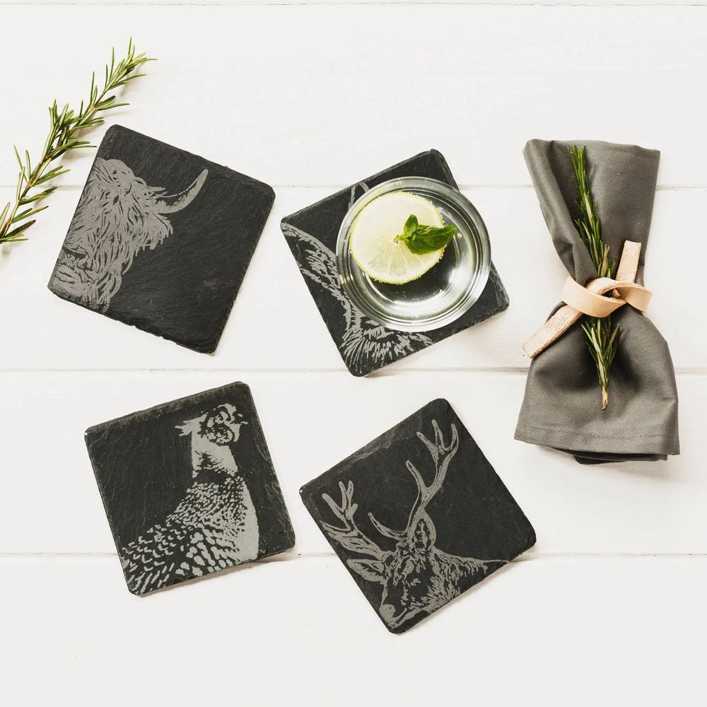 4 Country Animals Slate Coasters-1