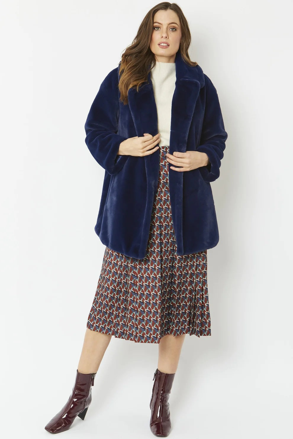 Blue Faux Fur Midi Coat-1