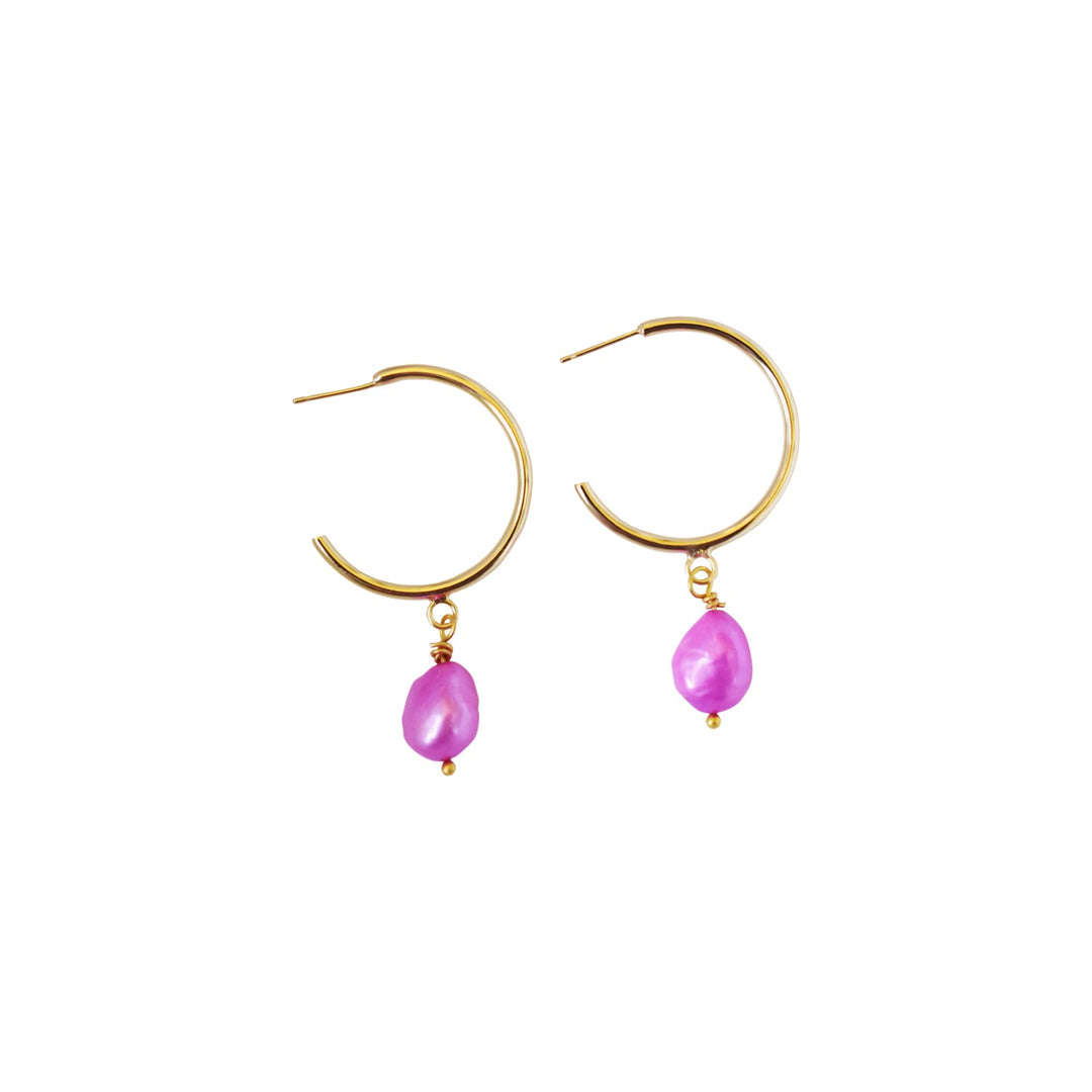 Pink freshwater pearl hoop earrings | by Ifemi Jewels-0