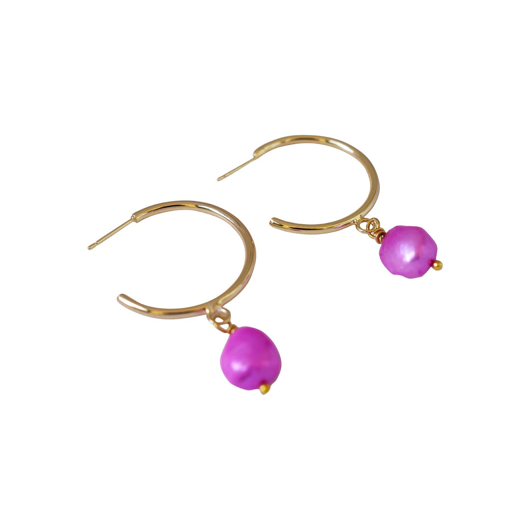 Pink freshwater pearl hoop earrings | by Ifemi Jewels-2