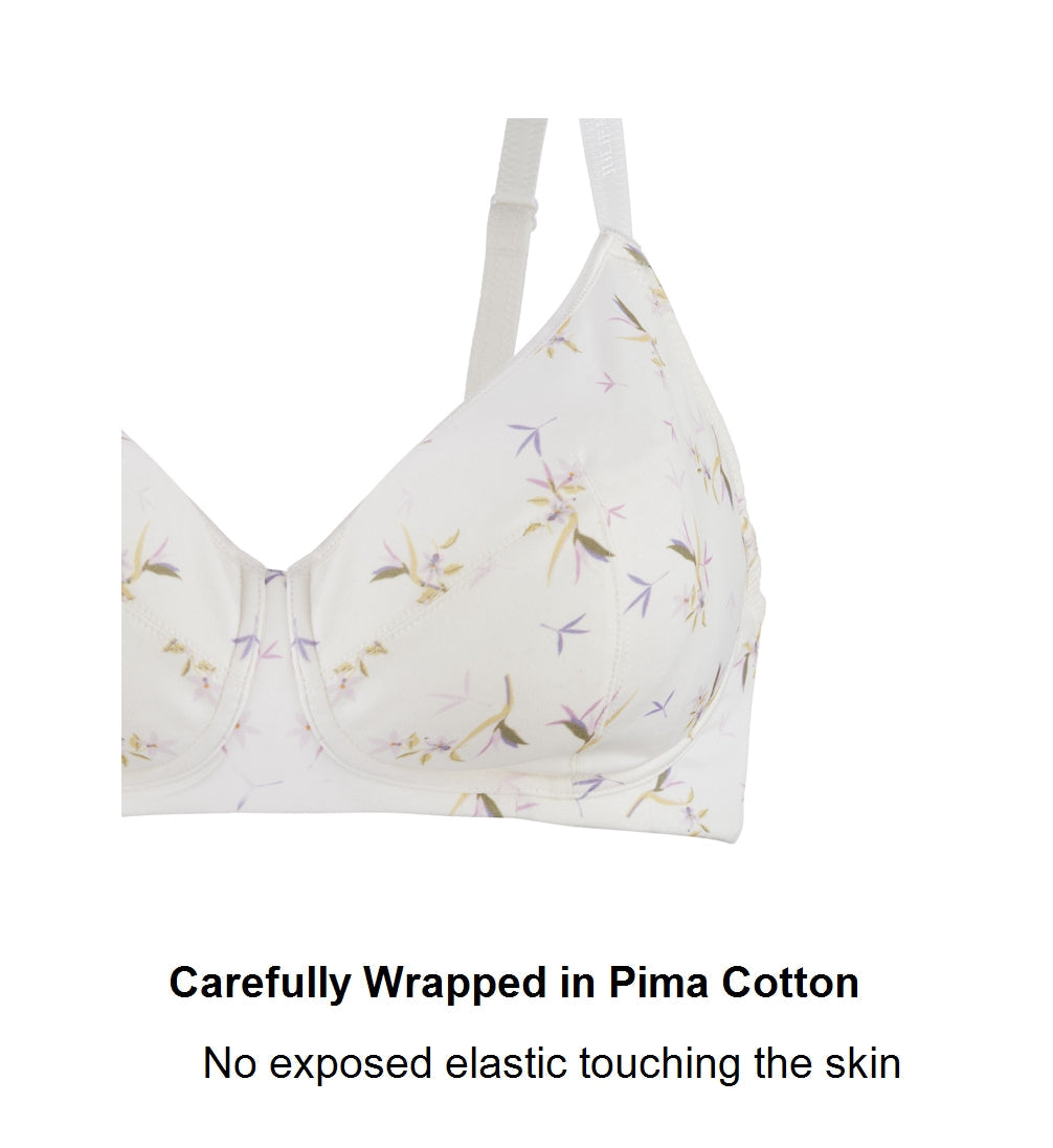 Ditsy Floral - Silk & Organic Cotton Smooth T-Shirt Wireless Bra-3