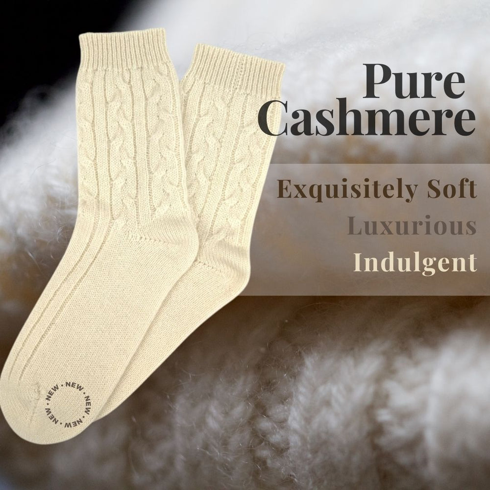 Luxurious Cable Knit 100% Pure Cashmere Wool Sleep Warm Cream Socks-0