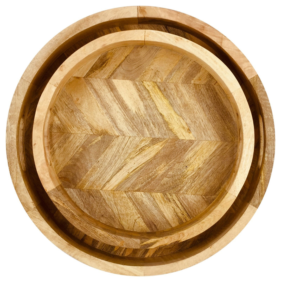 Herringbone Wood Trays Set of 2-2