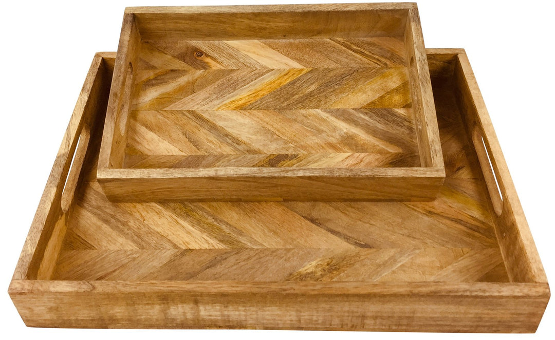 Herringbone Square Wood Rustic Trays Set of 2-3