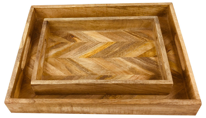 Herringbone Square Wood Rustic Trays Set of 2-2