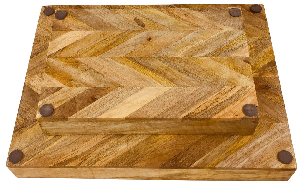 Herringbone Square Wood Rustic Trays Set of 2-1