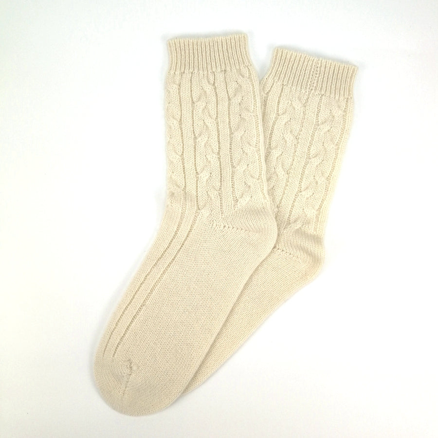 Luxurious Cable Knit 100% Pure Cashmere Wool Sleep Warm Cream Socks-1