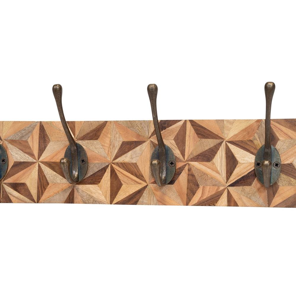 Aztec Design Wooden Plinth, 4 Double Coat Hooks-1