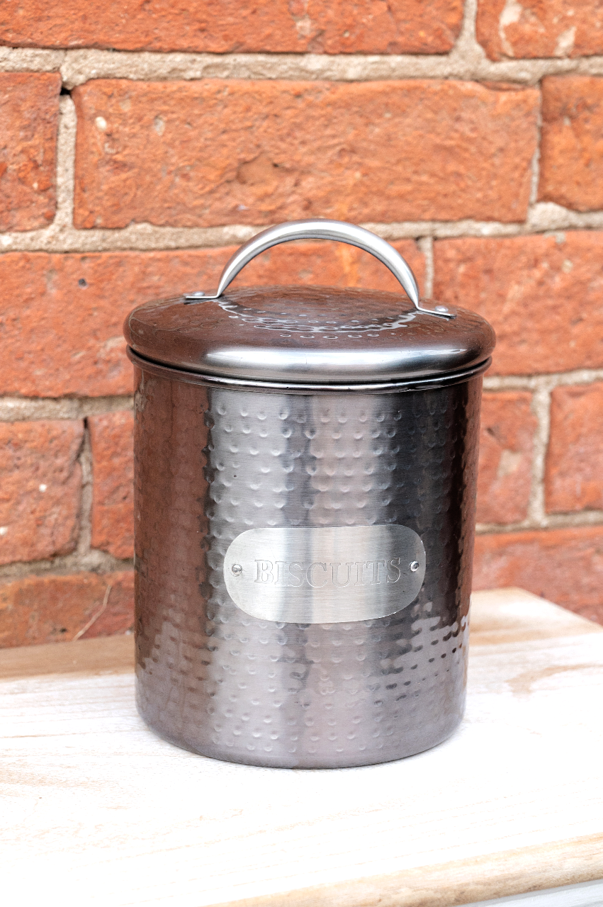 Grey Stainless Steel Biscuit Tin-1