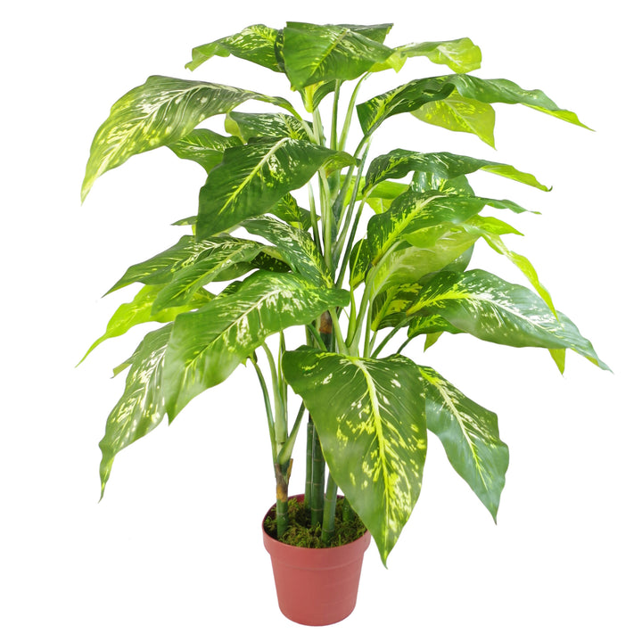 100cm Large Fox's Aglaonema (Spotted Evergreen) Tree Artificial Plant with Gold Metal Planter-2