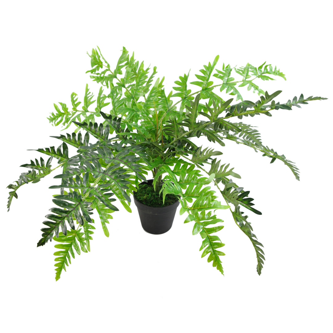 60cm Hanging Copper Planter with Artificial Evergreen Fern Plant-3