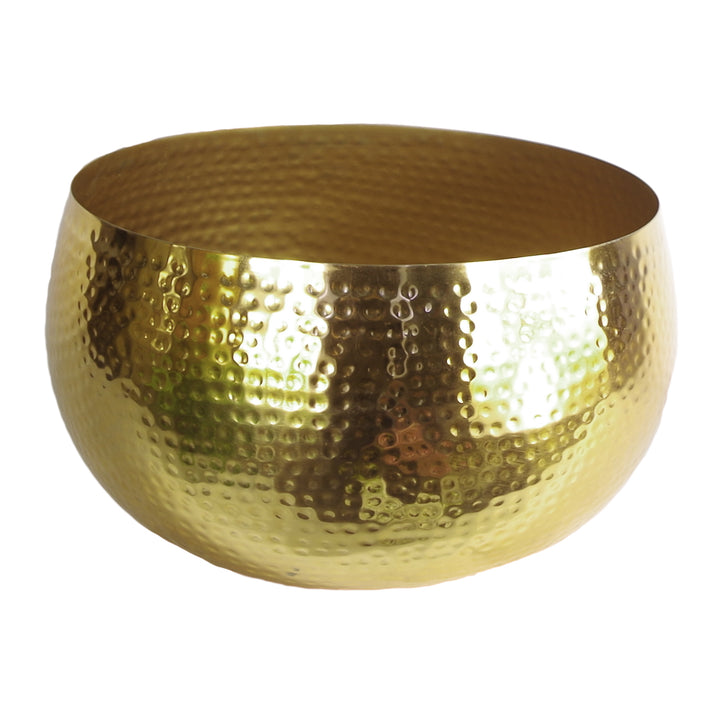 Leaf XL Metal Bowl Planter 32 x 20cm Hammered Gold Colour - Straight Edge-0