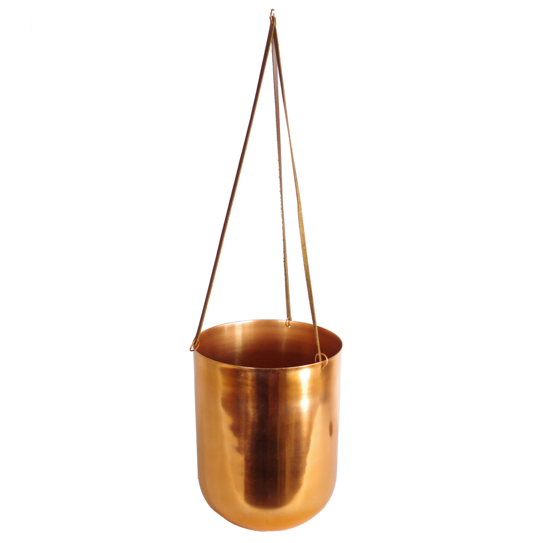 60cm Hanging Copper Planter with Artificial Evergreen Fern Plant-2