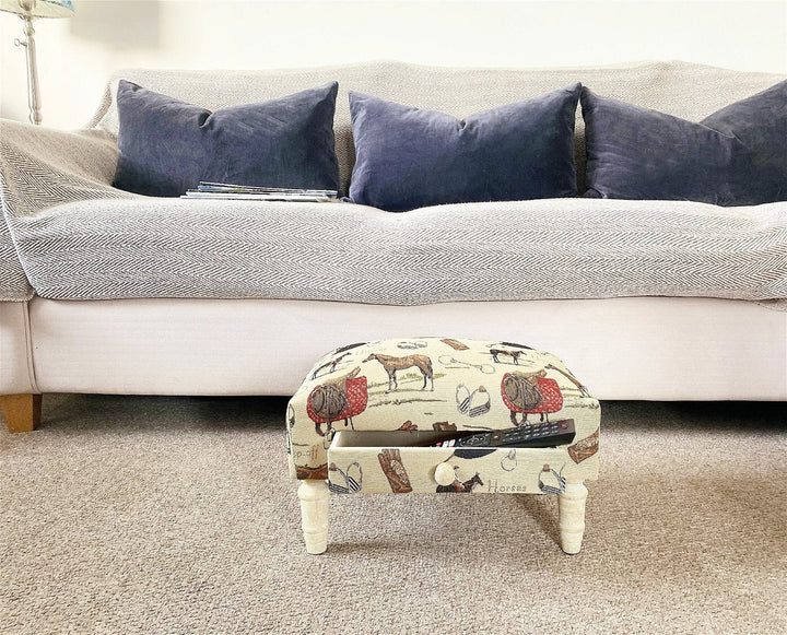 Equestrian Fabric Footstool with Drawer-1