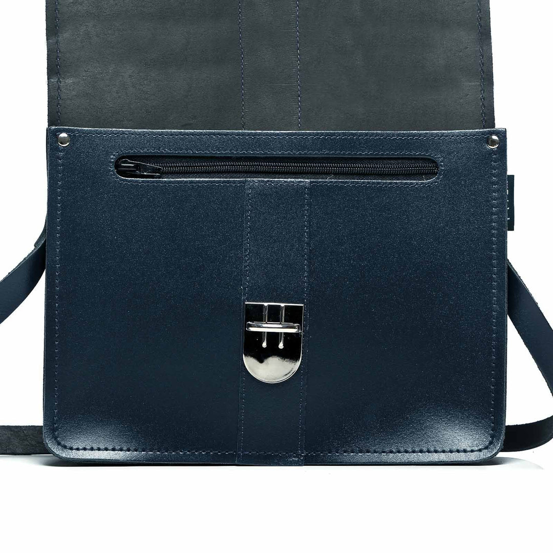 Leather Shoulder Bag - Navy-2