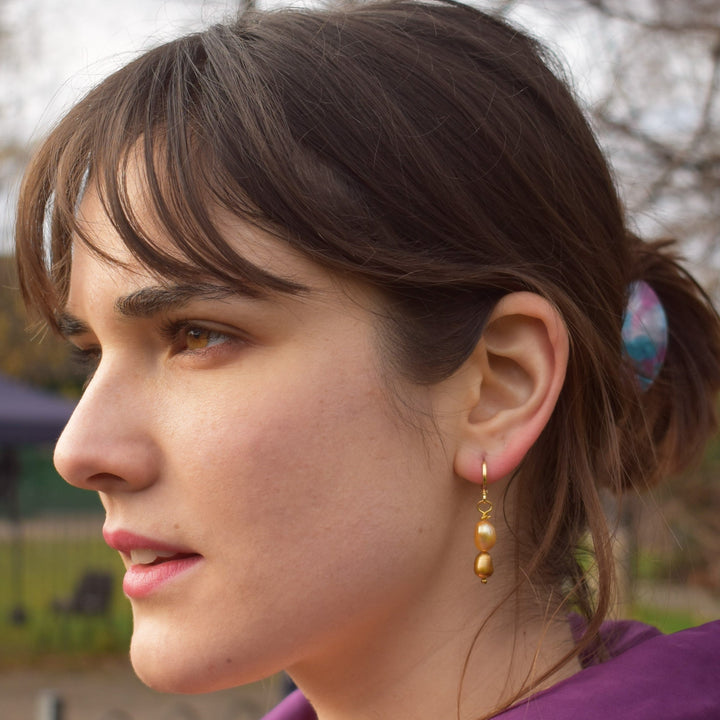 Dual Gold Tone Freshwater Pearl Earrings | by Ifemi Jewels-2
