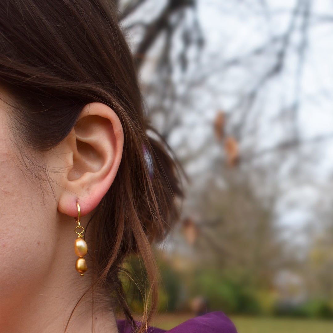 Dual Gold Tone Freshwater Pearl Earrings | by Ifemi Jewels-4
