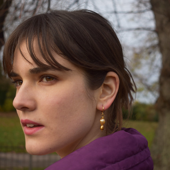 Dual Gold Tone Freshwater Pearl Earrings | by Ifemi Jewels-3