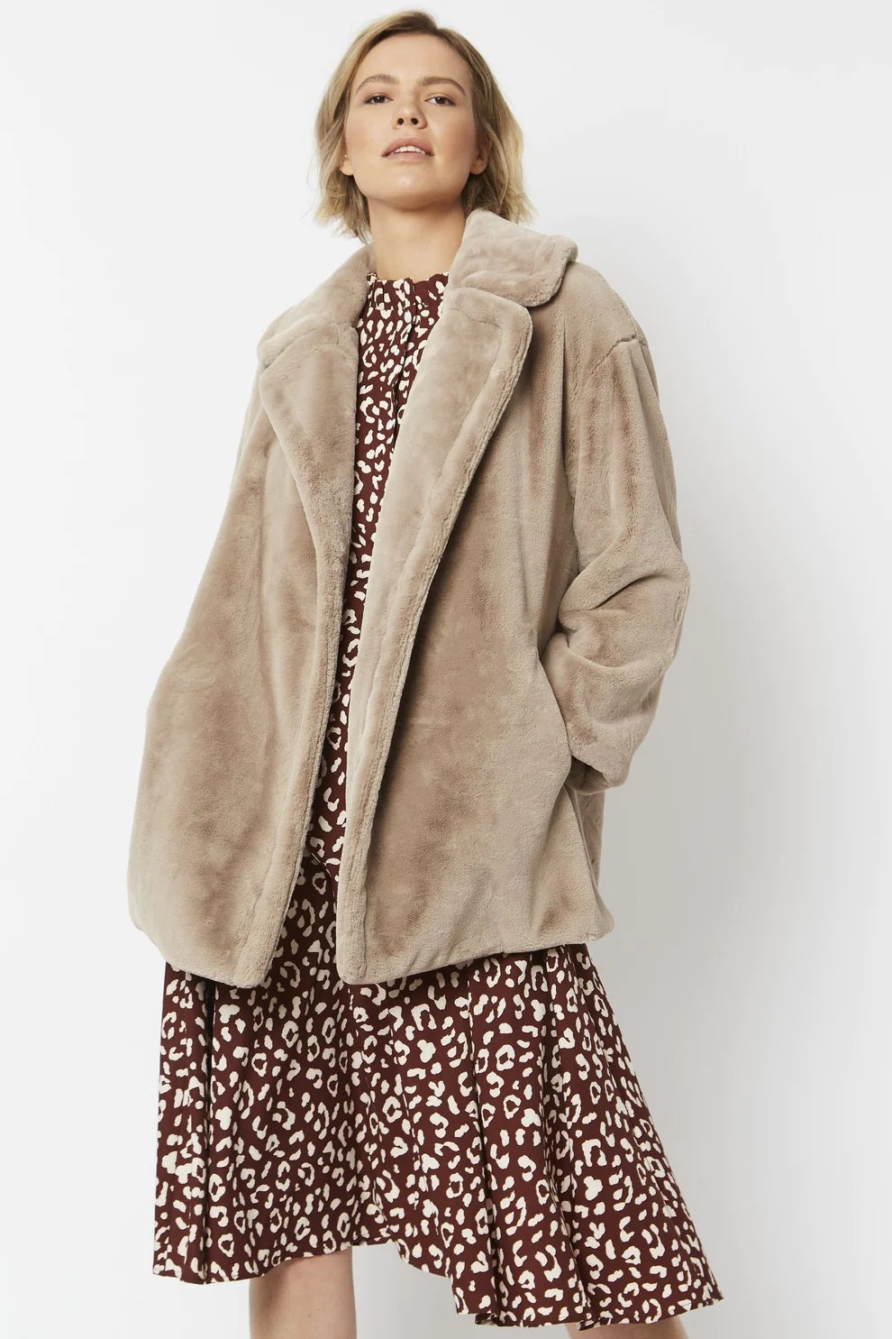 Mocha Faux Fur Midi Coat-1