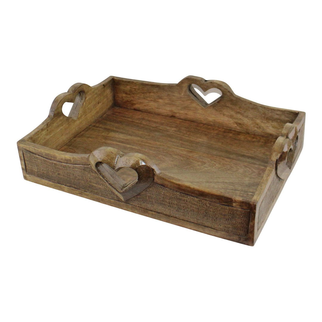 Set Of 2 Mango Wood Heart Detail Serving Trays-4