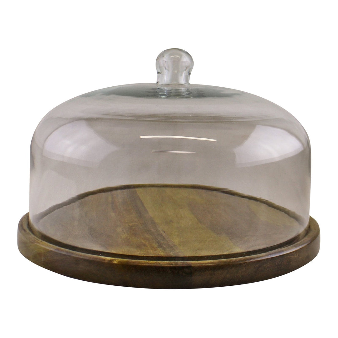 Mango Wood Cake Stand With Glass Dome-3