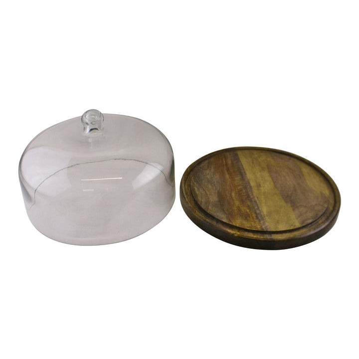 Mango Wood Cake Stand With Glass Dome-2