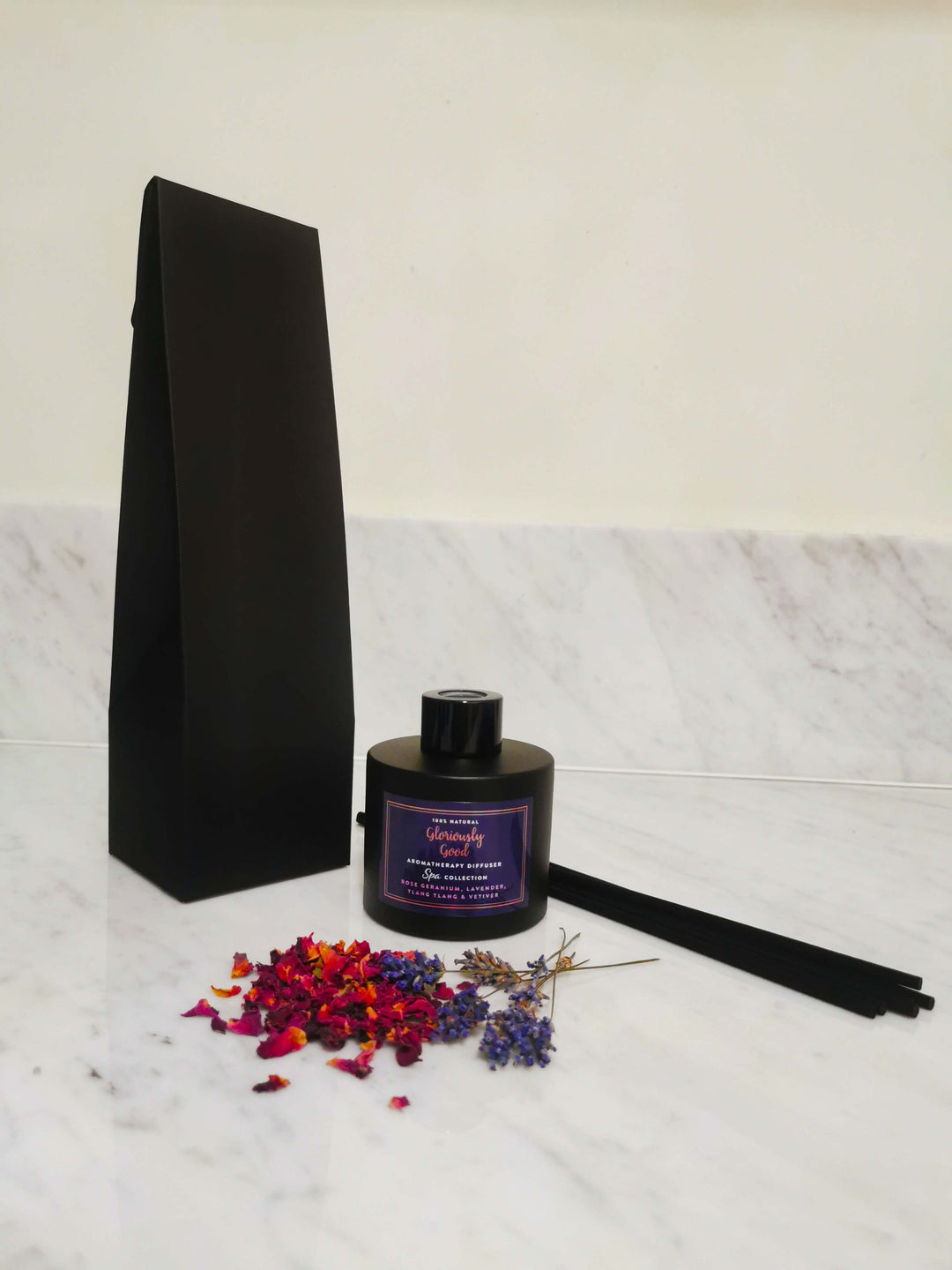 Rose Geranium, Lavender, Ylang Ylang & Vetiver Satin Black Reed Diffuser-0