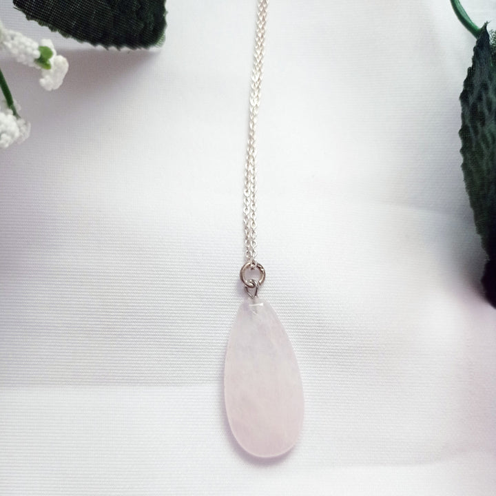 Rose Quartz Necklace, Rose Quartz Sterling Silver necklace, Rose Quartz Teardrop Pendant Necklace | by nlanlaVictory-1