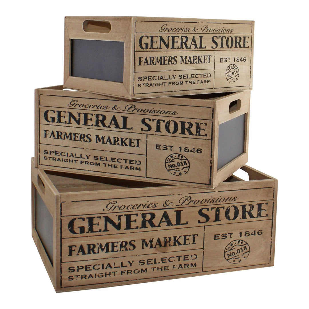 Set Of 3 General Store Chalkboard Storage Crates-0