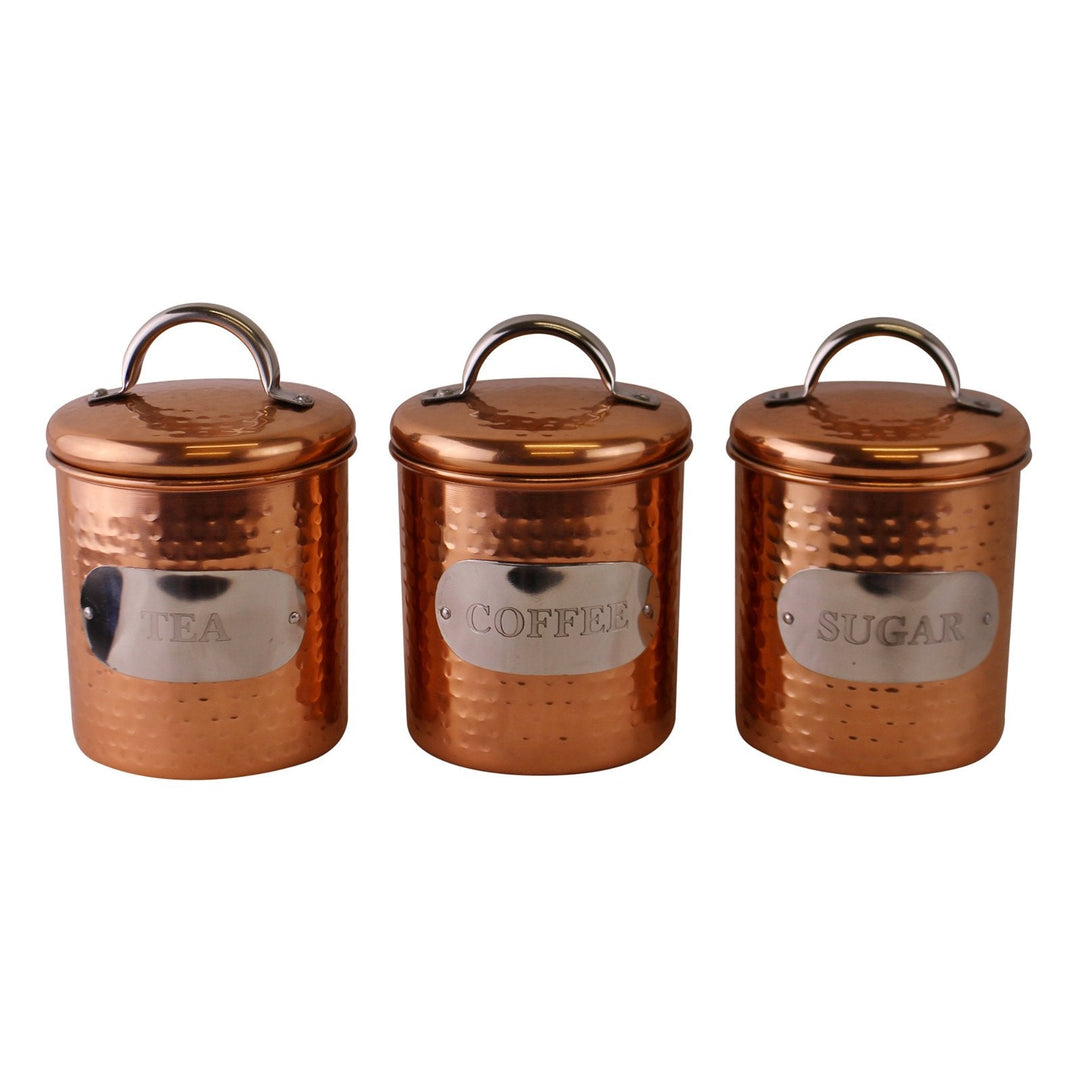 Hammered Copper Set of 3 Tea, Coffee & Sugar Canisters-0