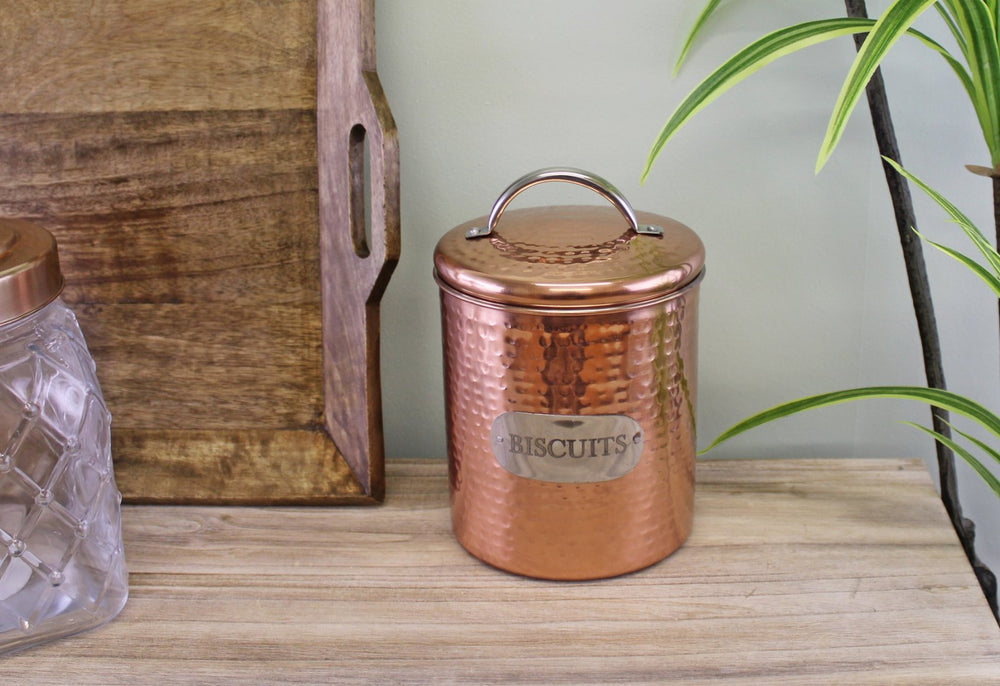 Hammered Copper Biscuit Tin, 17x14cm-1