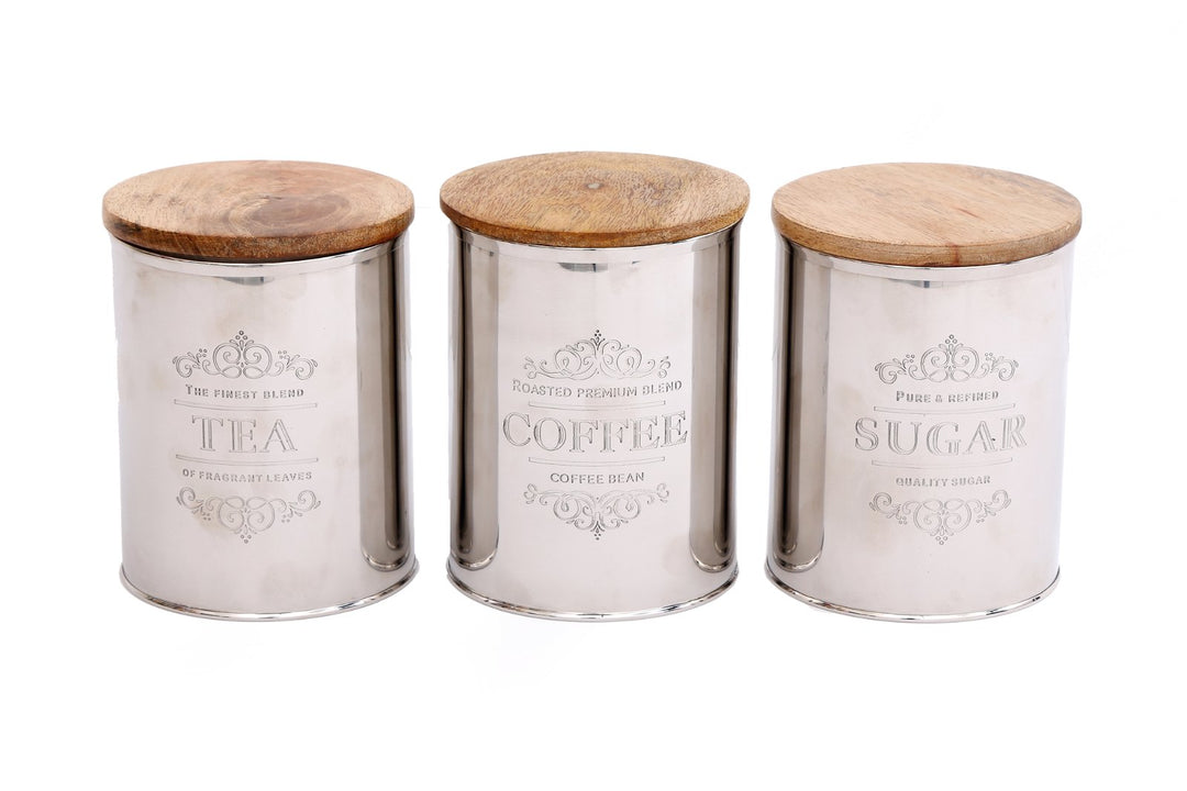 Set Of Three Silver Tea Coffee Sugar Containers-0