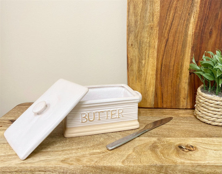 Natural Ceramic Butter Dish 19cm-2