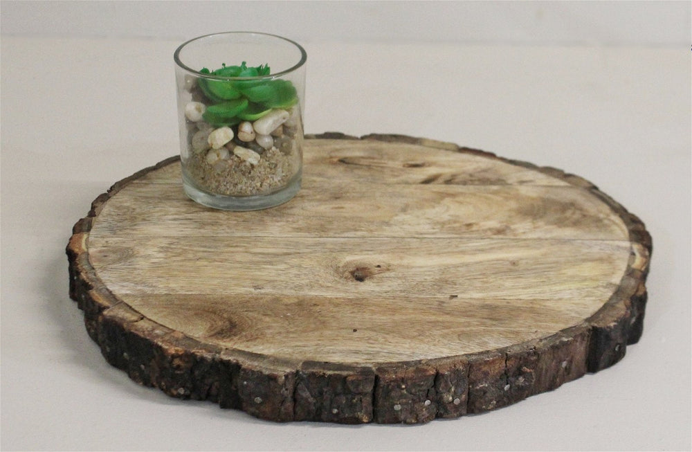 Round Wooden Bark Design Chopping/Serving Board, 30cm.-1