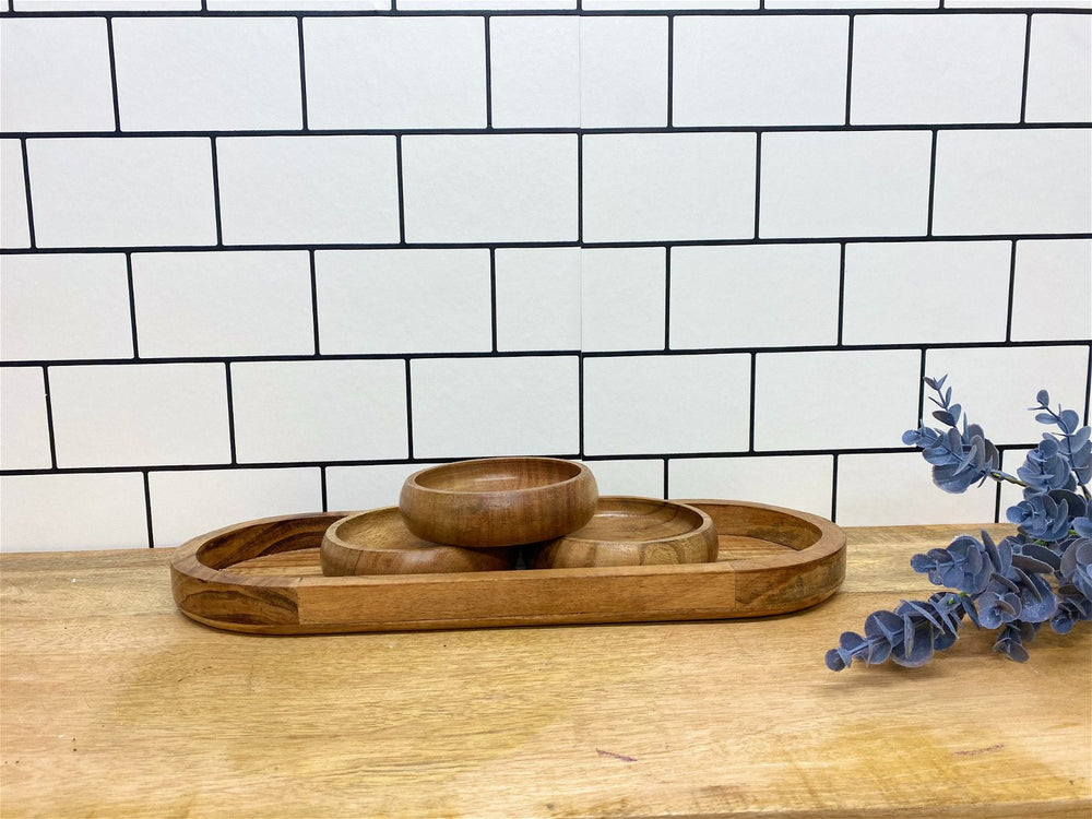 Set Of Three Bowls On Wooden Tray-1