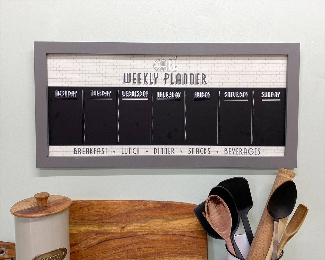 Bistro Cafe Wooden Grey Chalkboard Week Planner 67cm-2