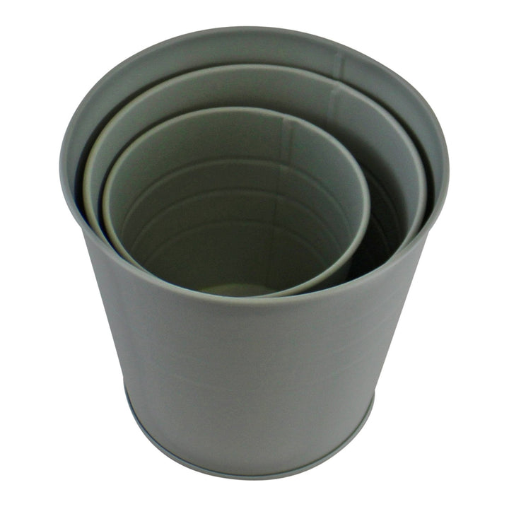 Set of 3 Round Metal Planters, Green-2