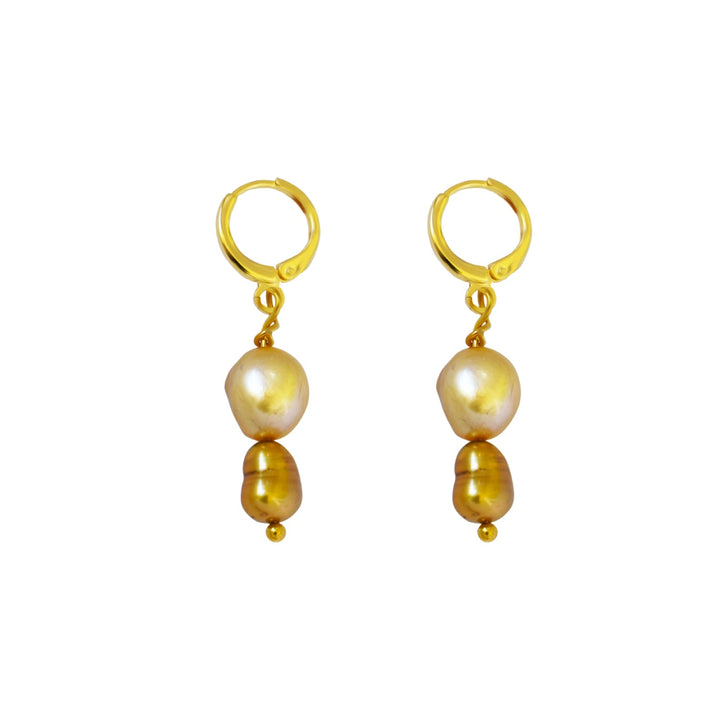 Dual Gold Tone Freshwater Pearl Earrings | by Ifemi Jewels-0