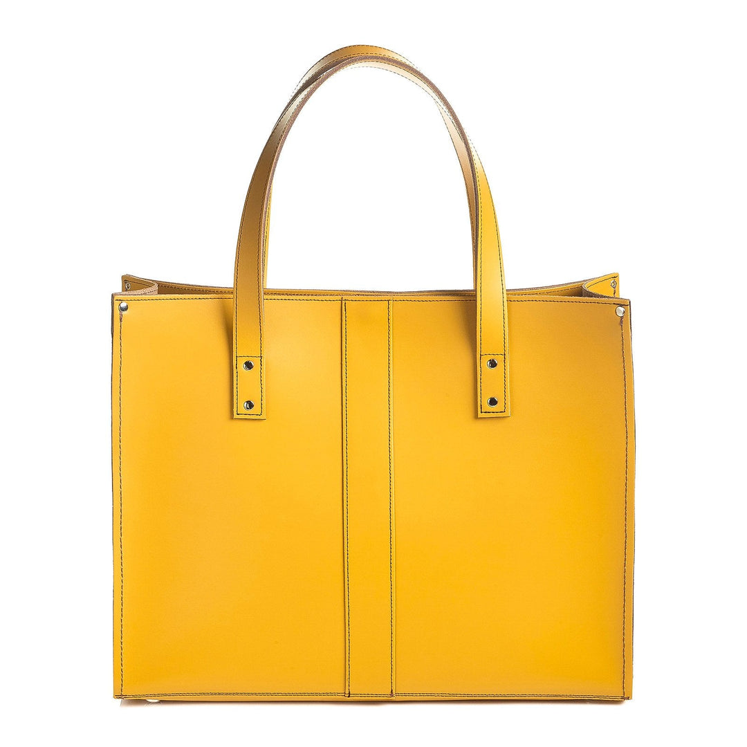 Handmade Leather Shopper - Yellow Ochre-0