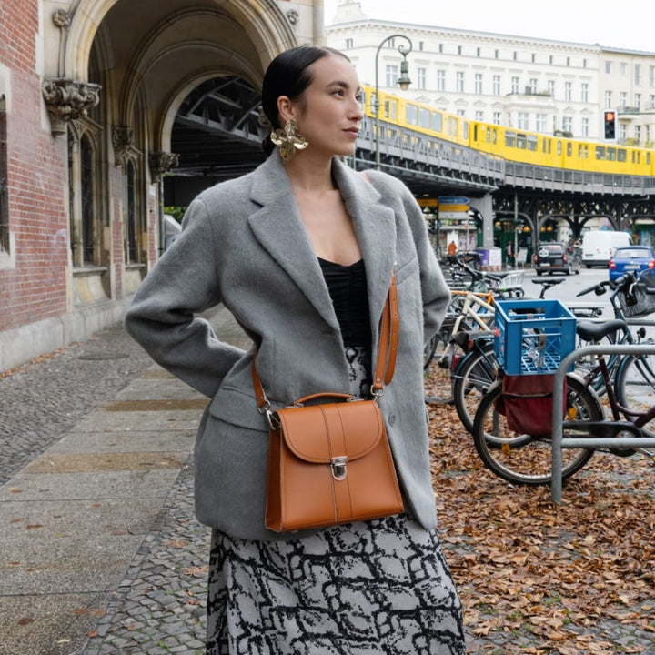 Handmade Leather Cross Body Bag - Burnt Orange-4