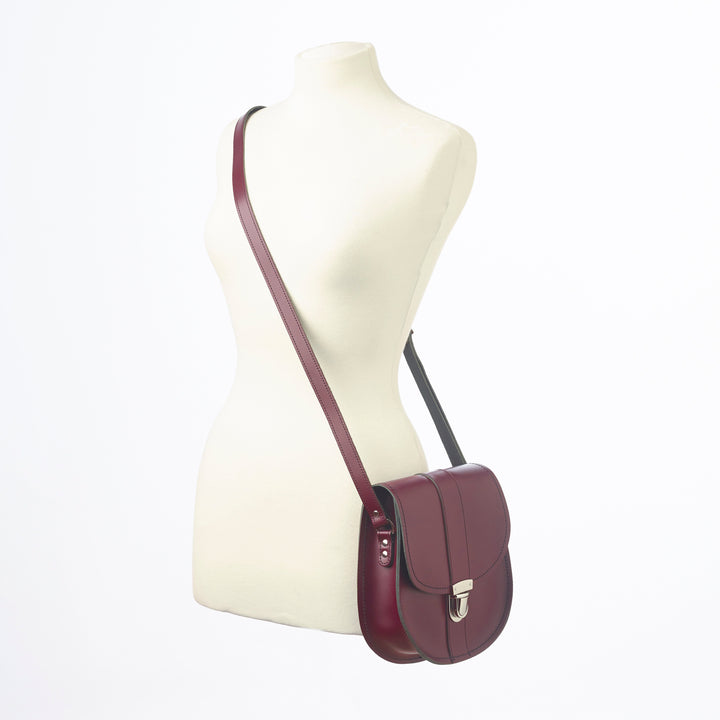 Handmade Leather Pushlock Saddle Bag - Marsala Red-3