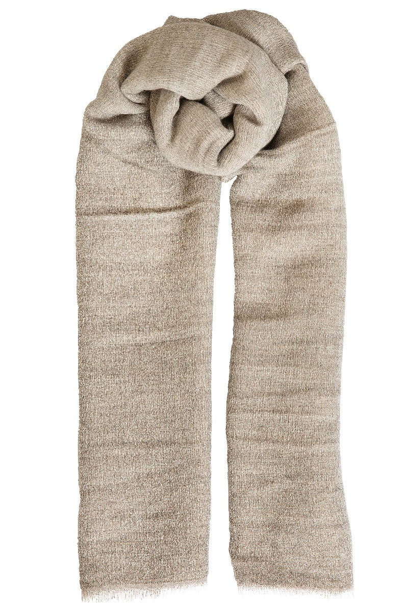 Lily Ella Collection beige textured scarf, elegant women's winter accessory, stylish warm knit scarf for layering in cold weather, neutral tone fashion.