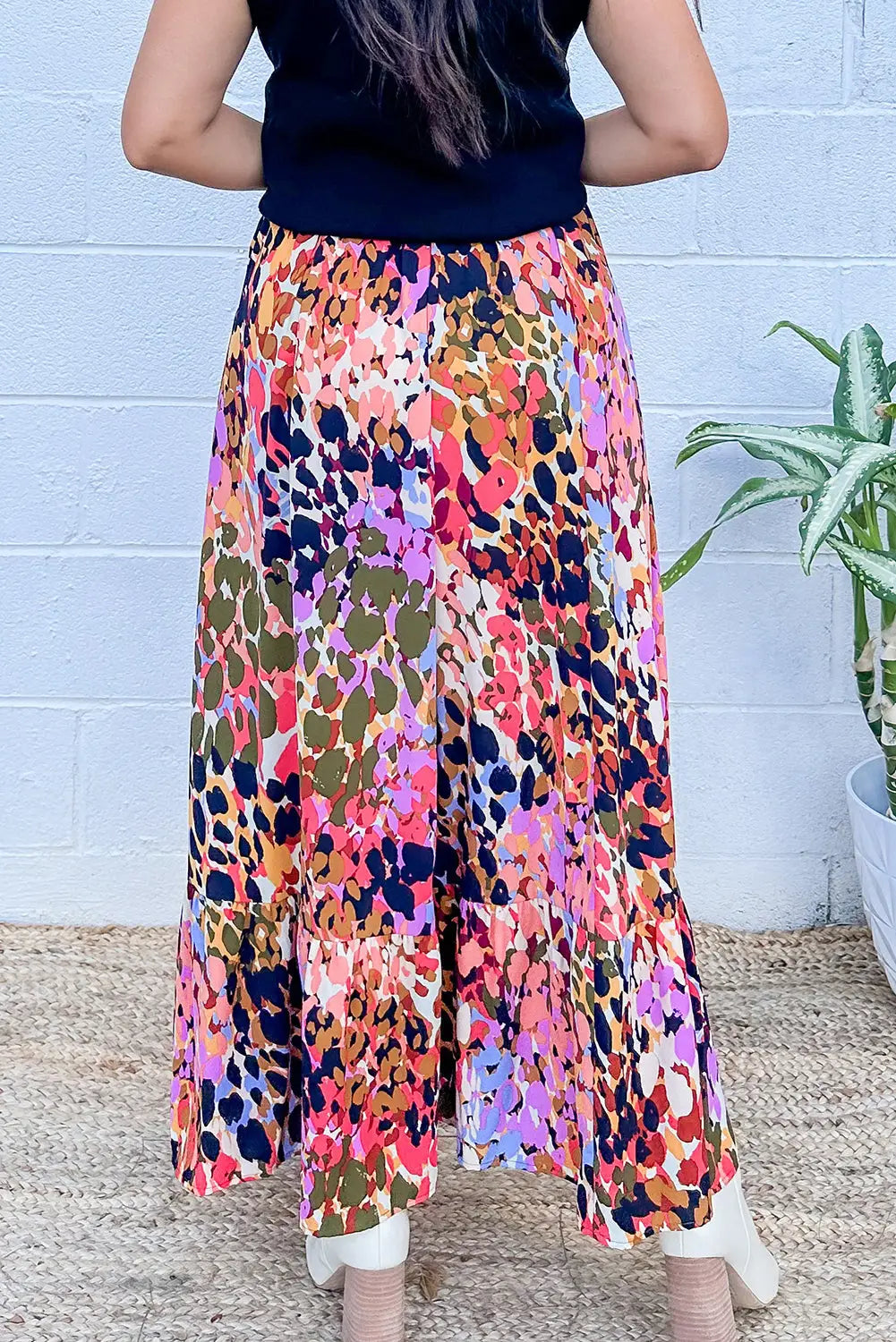 Abstract Floral Ruffled Maxi Skirt-2